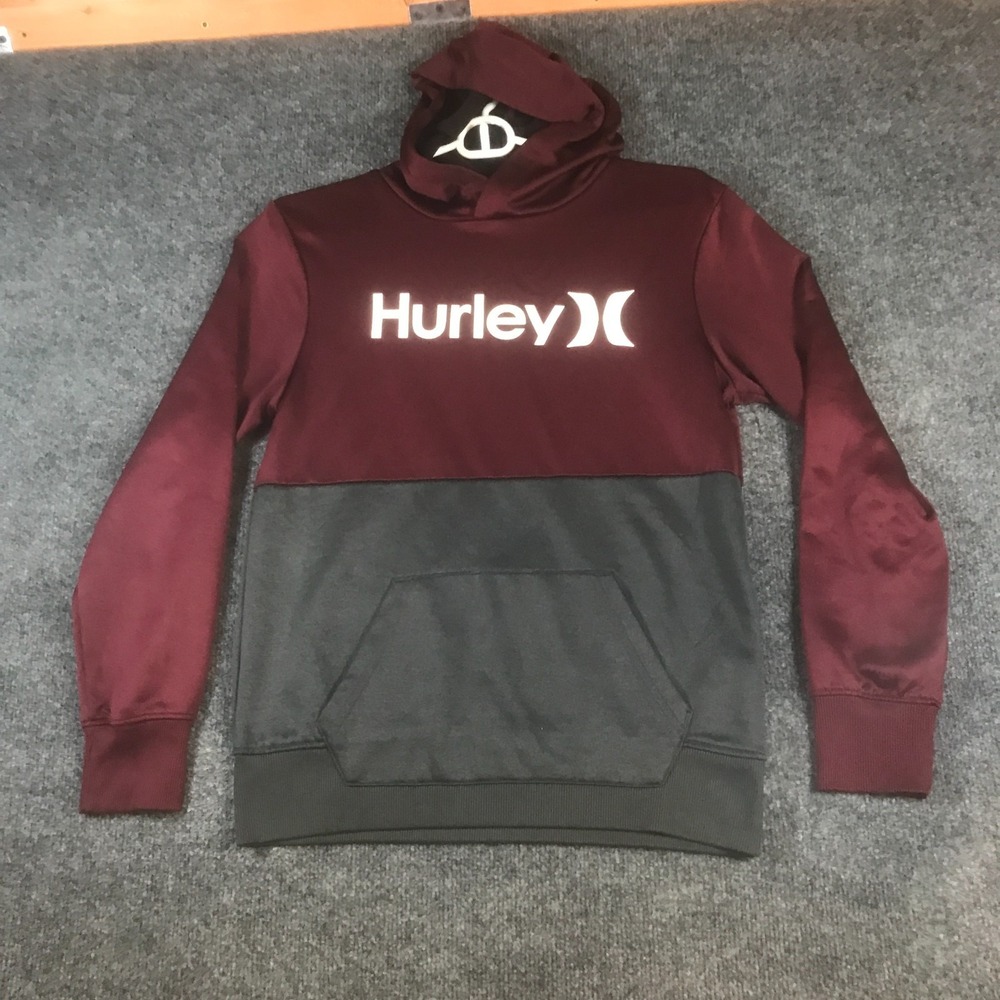 Hurley Solar Hoodie Kids Large Maroon Black Ribbed Kangaroo Pocket Pullover